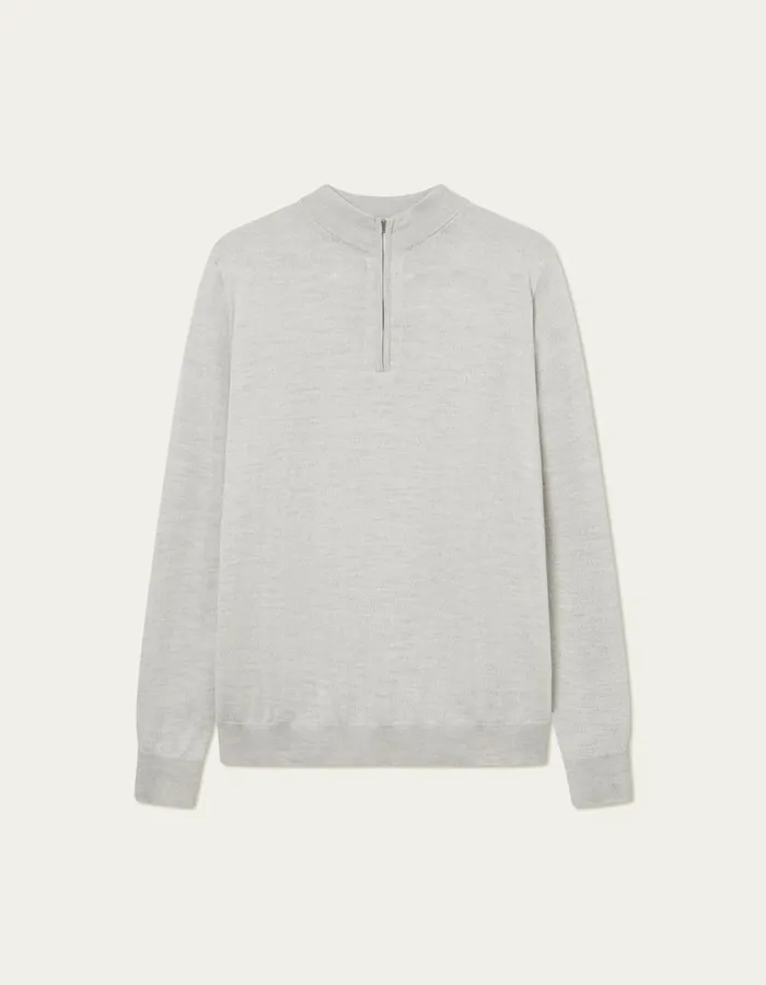 Men Greyson HalfZip Merino Knit 8211 Ivory Melange Les Deux Knitwear
