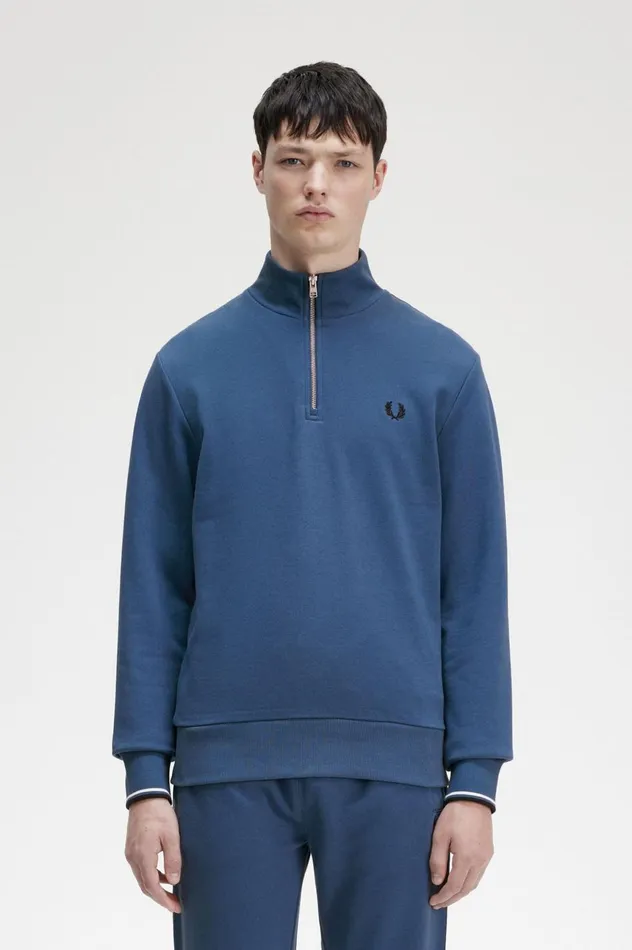 Men Half Zip Sweatshirt Midnight Blue Fred Perry Sweatshirts