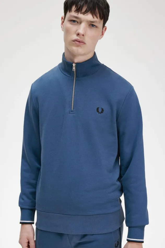 Men Half Zip Sweatshirt Midnight Blue Fred Perry Sweatshirts