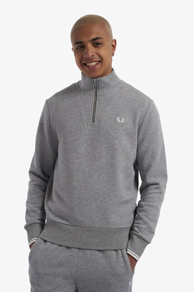 Men Half Zip Sweatshirt Steel Marl Fred Perry Sweatshirts
