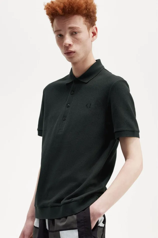 Men Honeycomb Cotton Polo Shirt Night Green Fred Perry Polo Shirts