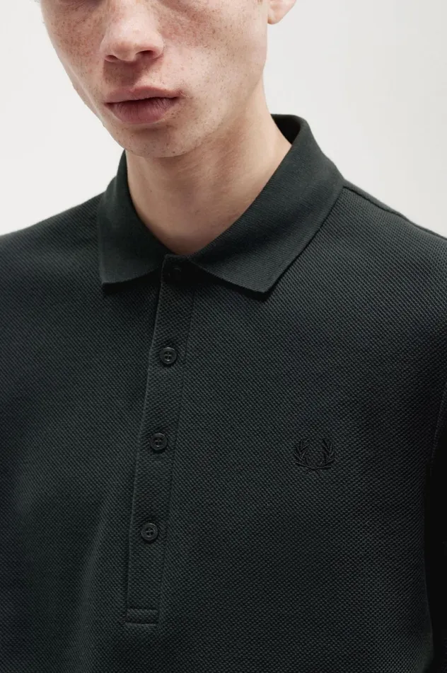 Men Honeycomb Cotton Polo Shirt Night Green Fred Perry Polo Shirts
