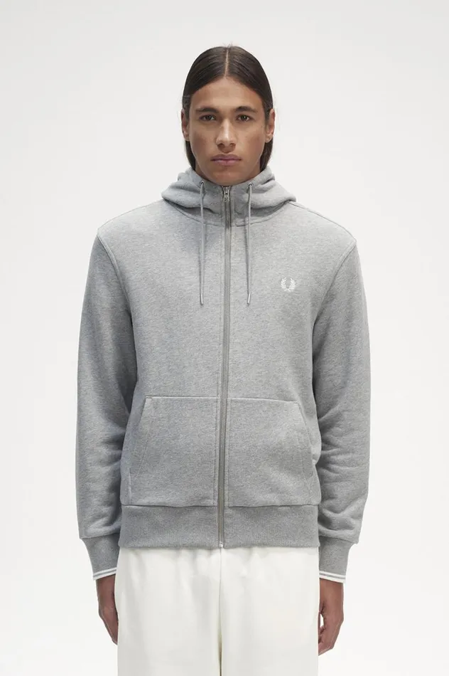 Men Hooded Zip Through Sweatshirt Steel Marl Fred Perry Sweatshirts
