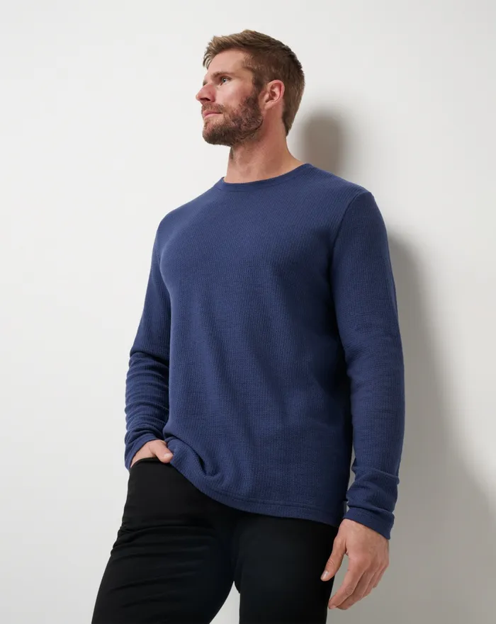 Men Hoodies and Sweatshirts TravisMathew CLOUD WAFFLE CREW Mood Indigo