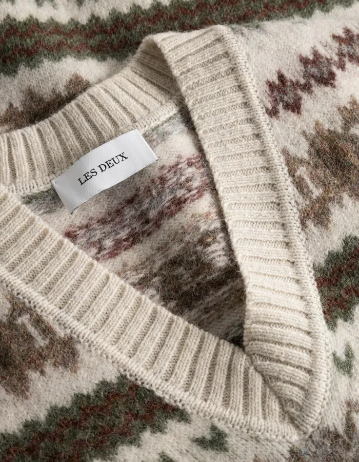 Men Hordur Fair Isle Slipover 8211 Light Desert SandCoffee Brown Les Deux Knitwear