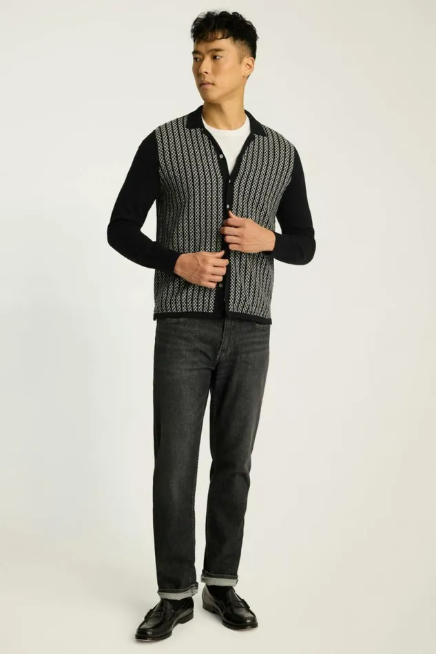 Men Hudson Long Sleeve Sweater Polo Black Cotton Cashmere Bonobos Cardigans