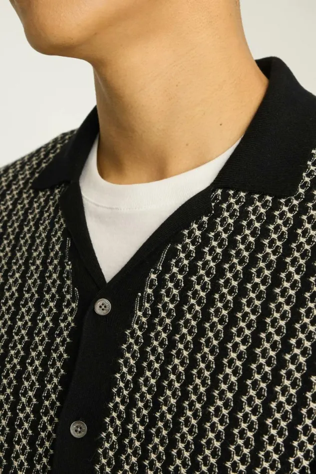 Men Hudson Long Sleeve Sweater Polo Black Cotton Cashmere Bonobos Cardigans