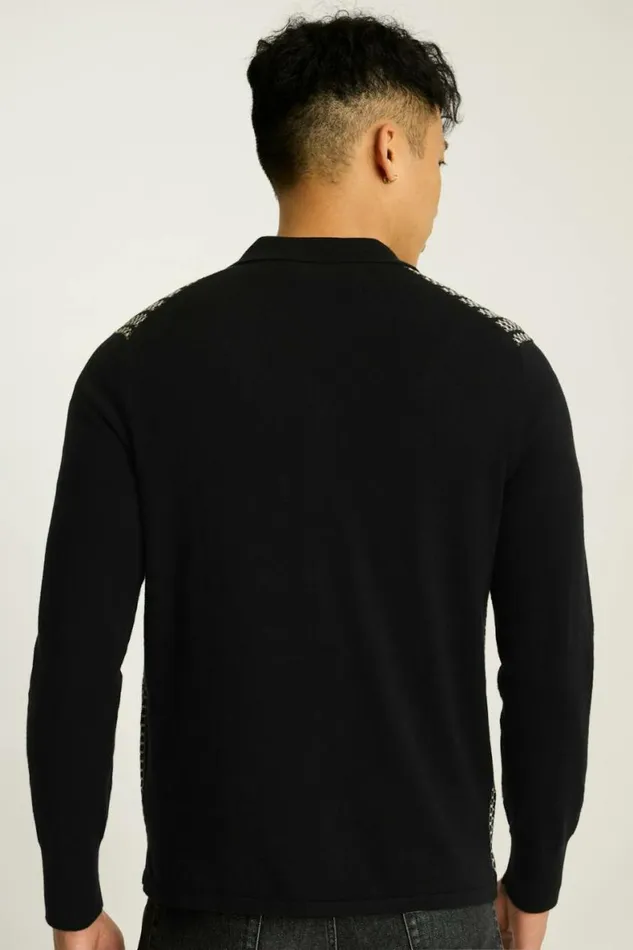 Men Hudson Long Sleeve Sweater Polo Black Cotton Cashmere Bonobos Cardigans