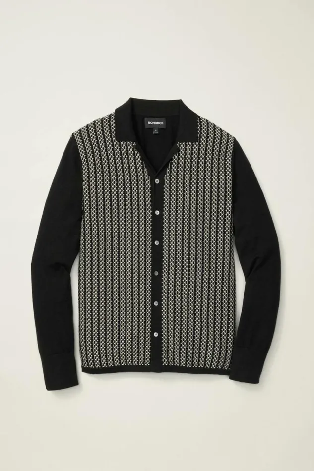 Men Hudson Long Sleeve Sweater Polo Black Cotton Cashmere Bonobos Cardigans