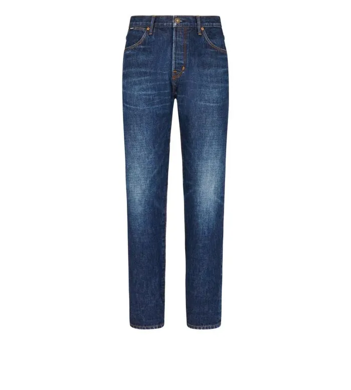 Men Jeans Tom Ford Indigo Selvedge Standard Fit Denim Vintage Rinse