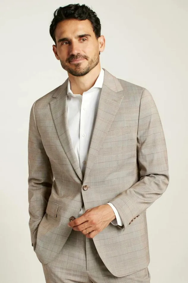 Men Jetsetter Italian Wool Suit Tan Plaid Bonobos Suits