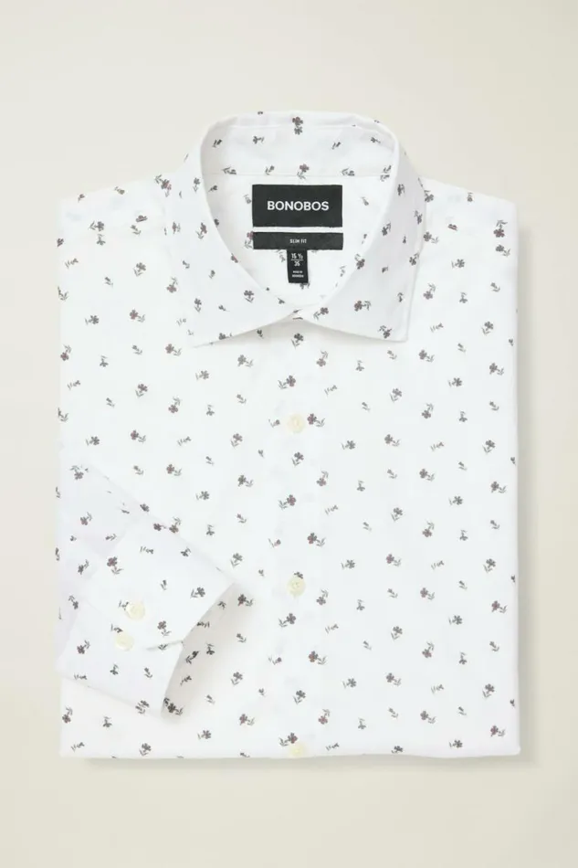 Men Jetsetter Stretch Dress Shirt Autumn Stamp Floral Bonobos Business Casual Shirts