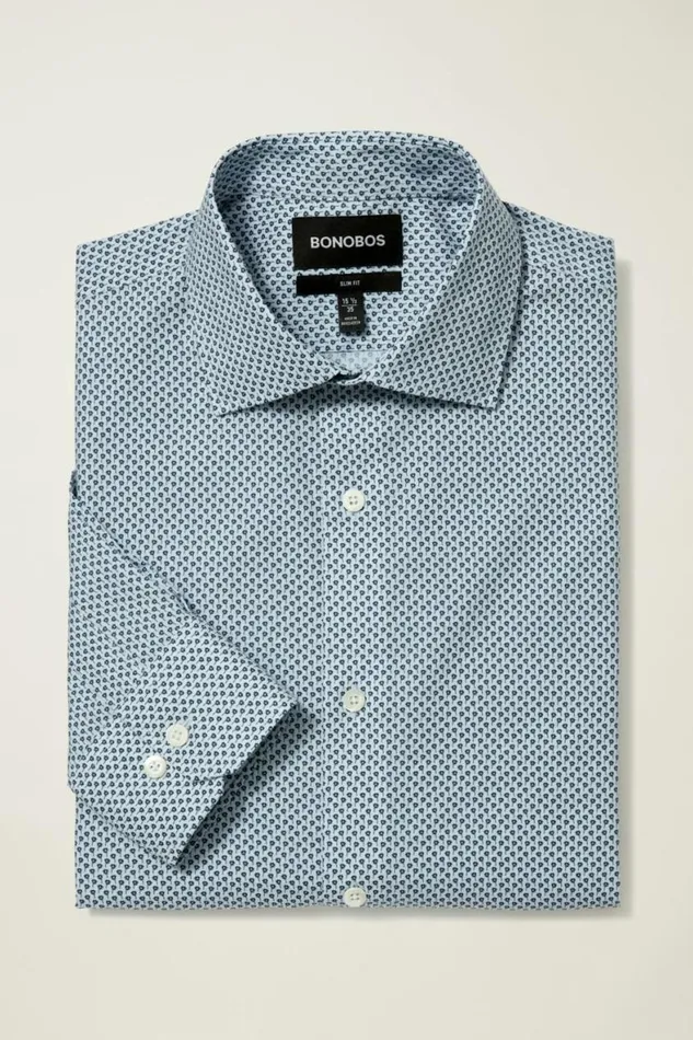 Men Jetsetter Stretch Dress Shirt Blue Amore Floral Bonobos Business Casual Shirts