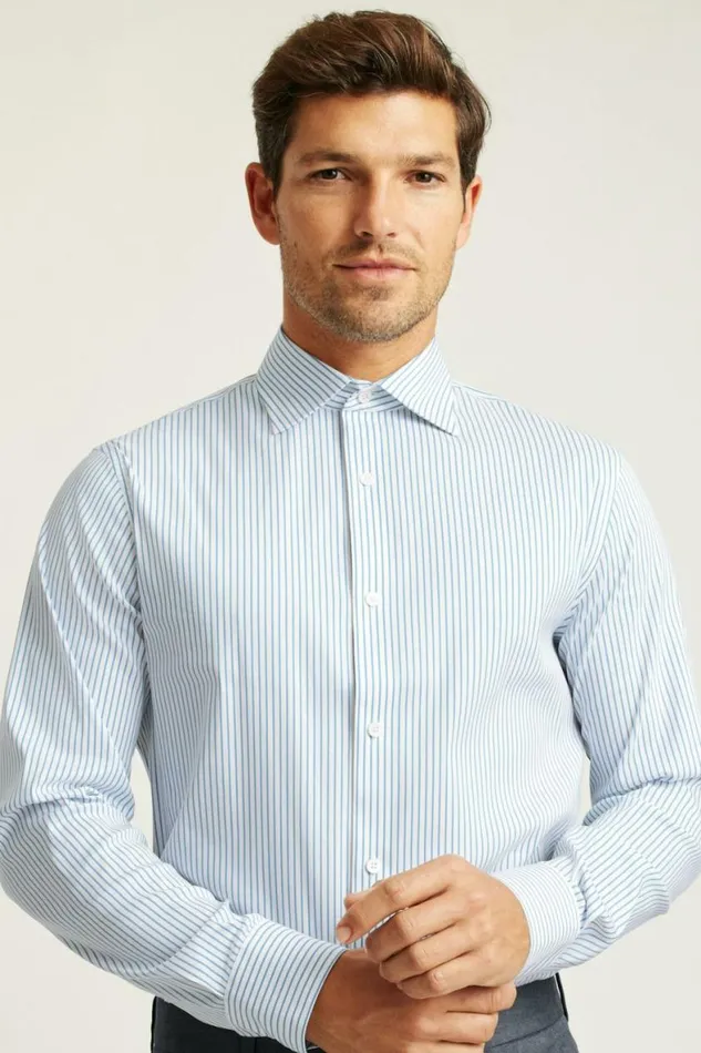 Men Jetsetter Stretch Dress Shirt Blue Classic Stripe Bonobos Business Casual Shirts