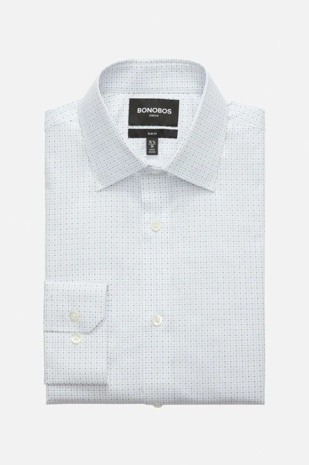 Men Jetsetter Stretch Dress Shirt Cornflower Blue Dot Bonobos Business Casual Shirts