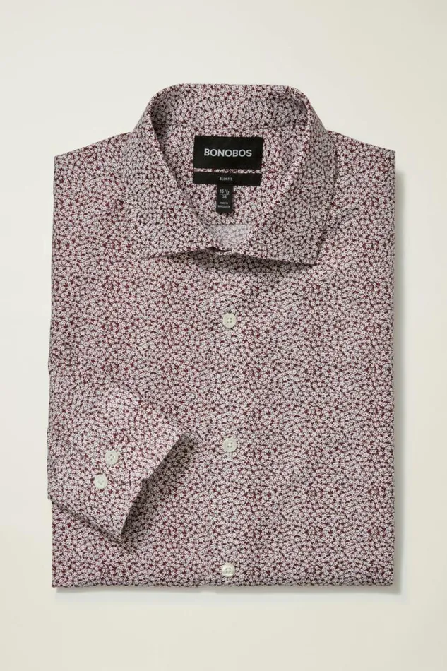 Men Jetsetter Stretch Dress Shirt Cranberry Montgomery Floral Bonobos Business Casual Shirts