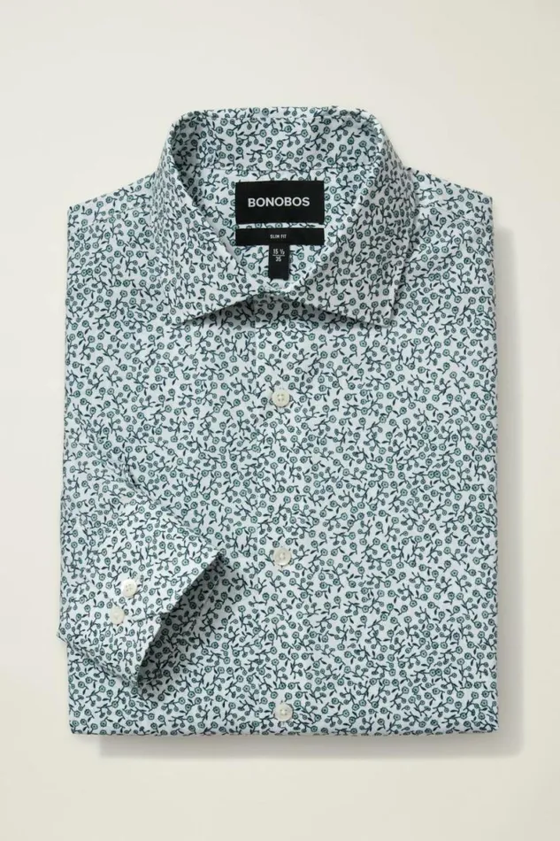 Men Jetsetter Stretch Dress Shirt Sage Green Floral Bonobos Business Casual Shirts