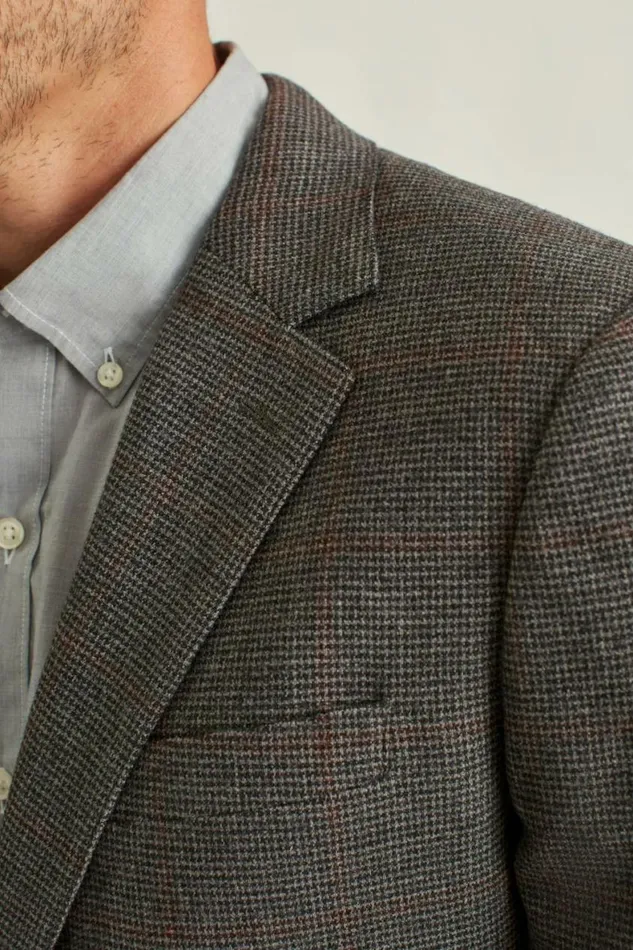 Men Jetsetter Stretch Italian Wool Blazer Grey Houndstooth Windowpane Bonobos Blazers and Sport Coats