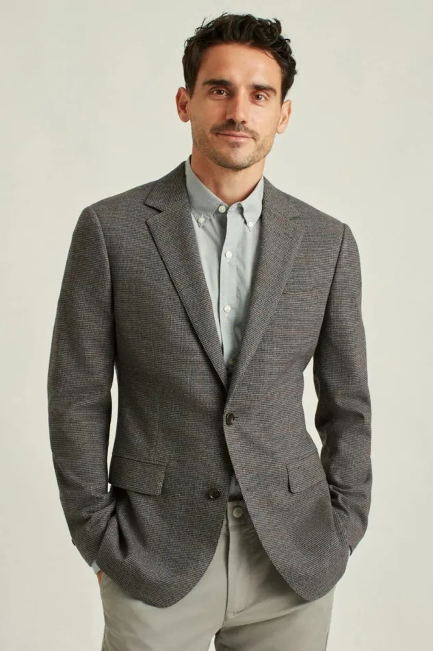 Men Jetsetter Stretch Italian Wool Blazer Grey Houndstooth Windowpane Bonobos Blazers and Sport Coats