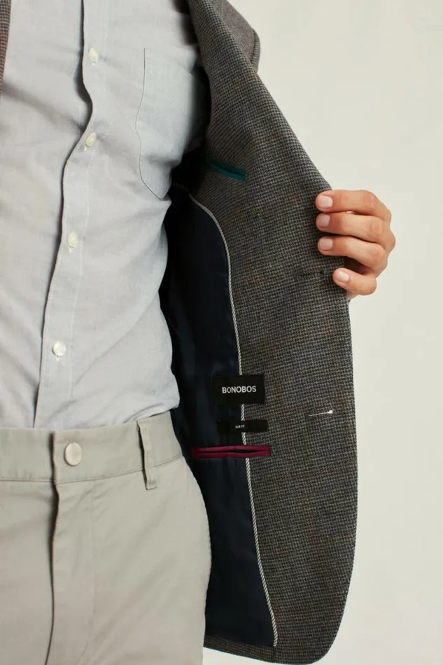 Men Jetsetter Stretch Italian Wool Blazer Grey Houndstooth Windowpane Bonobos Blazers and Sport Coats
