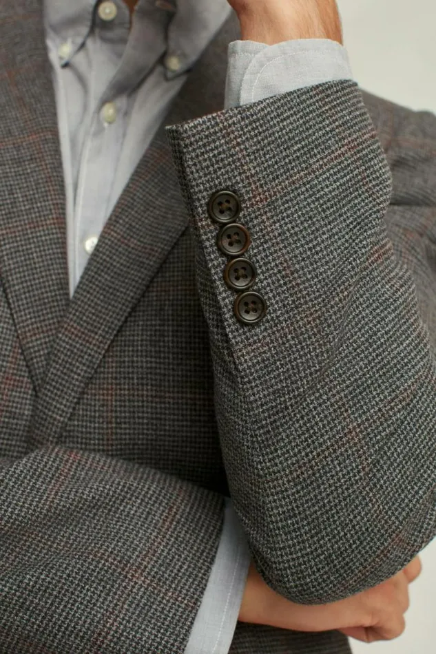 Men Jetsetter Stretch Italian Wool Blazer Grey Houndstooth Windowpane Bonobos Blazers and Sport Coats