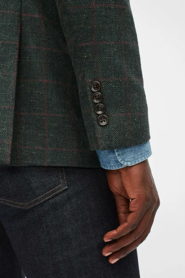 Men Jetsetter Stretch Italian Wool Blazer Teal Windowpane Bonobos Blazers and Sport Coats