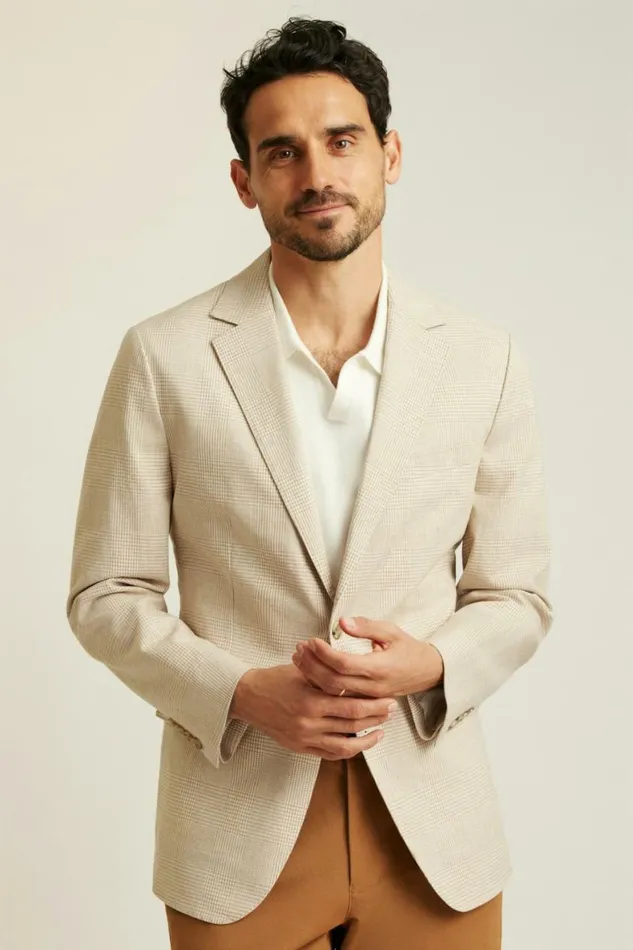 Men Jetsetter Unconstructed Blazer Light Sand Check Bonobos Blazers and Sport Coats