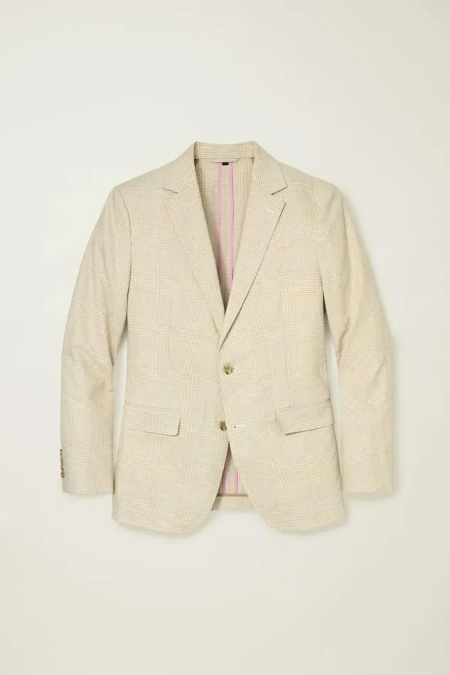 Men Jetsetter Unconstructed Blazer Light Sand Check Bonobos Blazers and Sport Coats