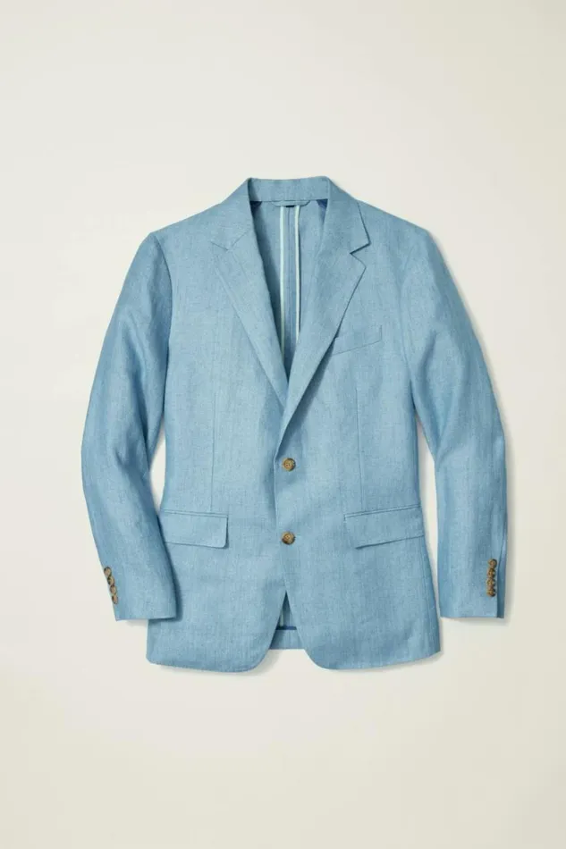 Men Jetsetter Unconstructed Italian Blazer Light Blue Herringbone Bonobos Blazers and Sport Coats