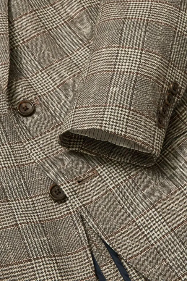 Men Jetsetter Unconstructed Italian Wool Blazer Grey Brown Glen Plaid Bonobos Blazers and Sport Coats