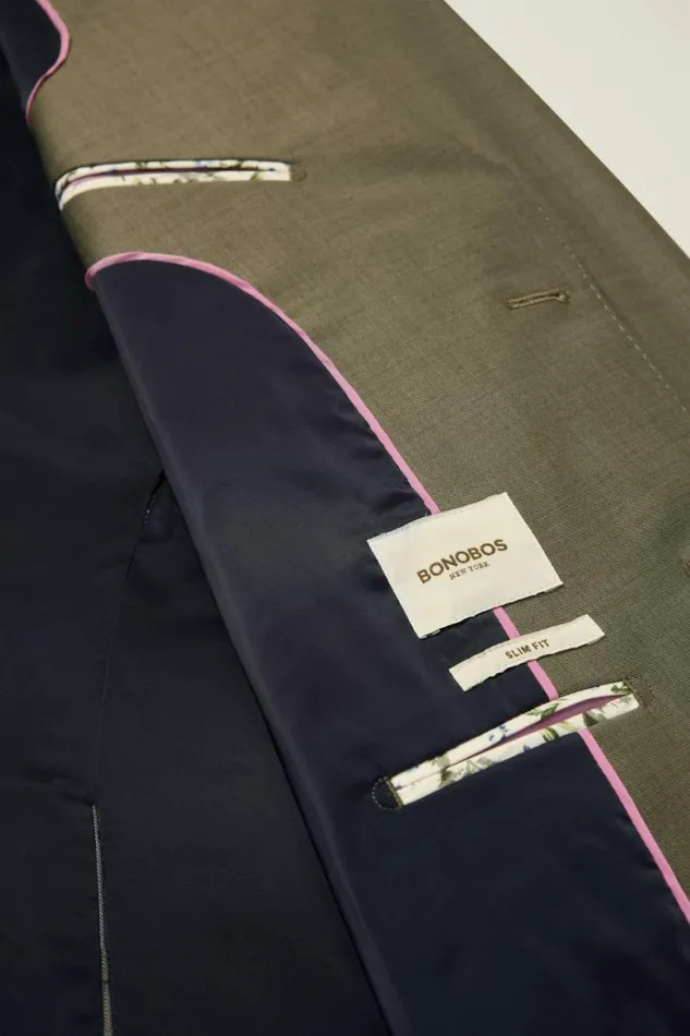 Men Jetsetter Wool Blazer Olive Sharkskin Bonobos Blazers and Sport Coats
