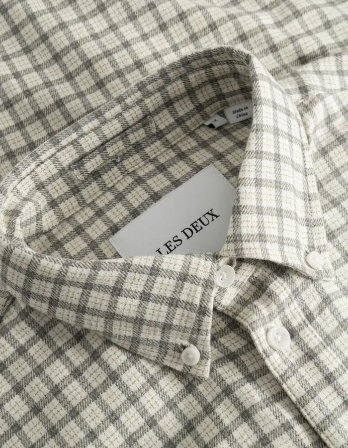 Men Kent Check Shirt 20 8211 IvoryLight Grey Melange Les Deux ShirtsOvershirts
