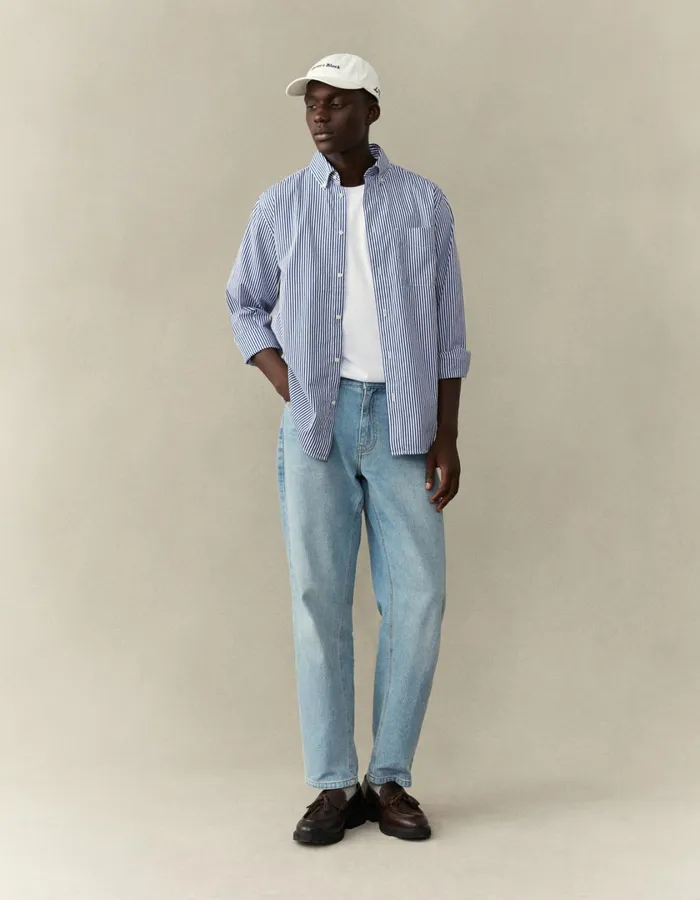 Men Kent Poplin Shirt 8211 WhiteSurf Blue Les Deux ShirtsOvershirts