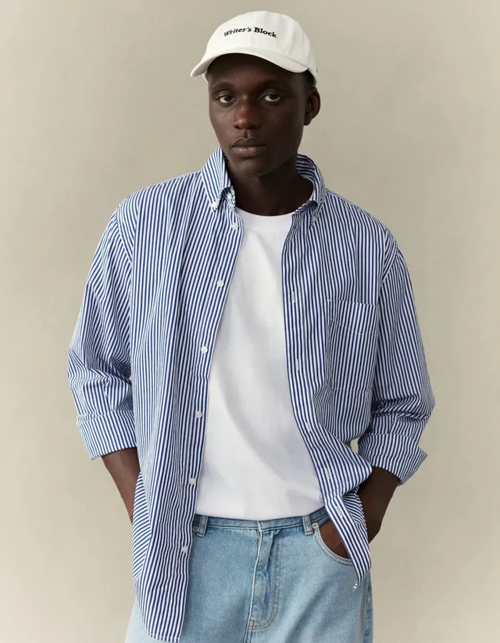 Men Kent Poplin Shirt 8211 WhiteSurf Blue Les Deux ShirtsOvershirts