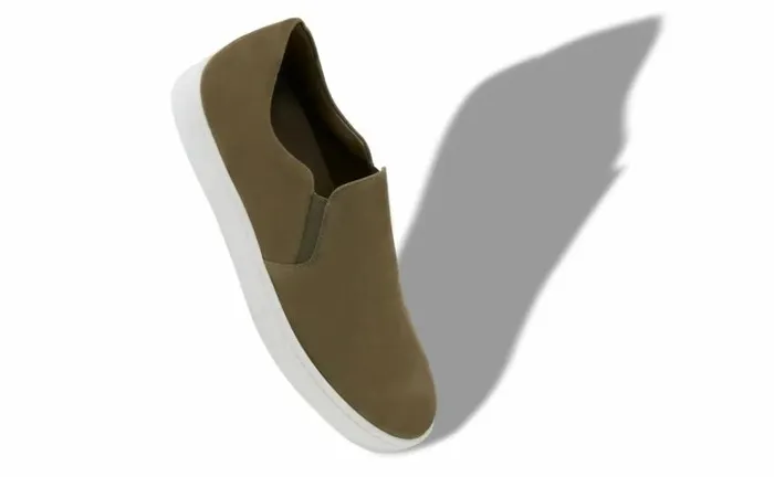 Men Khaki Green Suede SlipOn Sneakers Manolo Blahnik Loafers