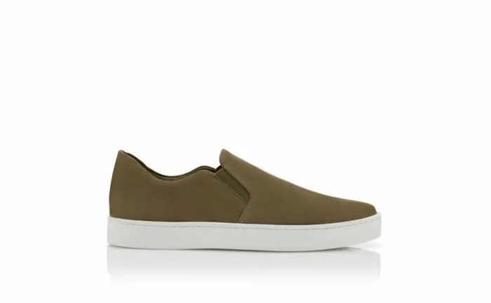 Men Khaki Green Suede SlipOn Sneakers Manolo Blahnik Loafers