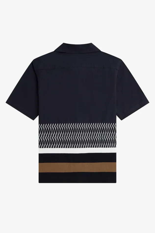 Men Knitted Panel Revere Collar Shirt Navy Fred Perry Shirts