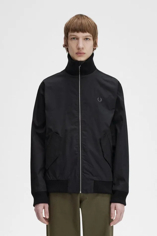 Men Knitted Rib Tennis Bomber Black Fred Perry Coats and Jackets