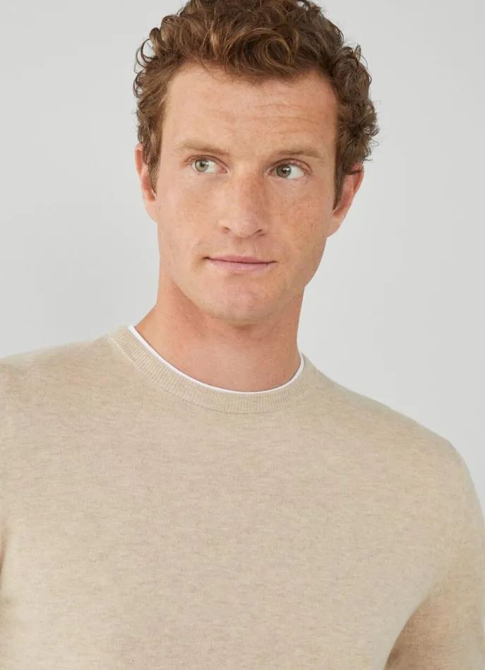 Men Knitwear Hackett London Cotton And Cashmere Jumper Taupe Beige
