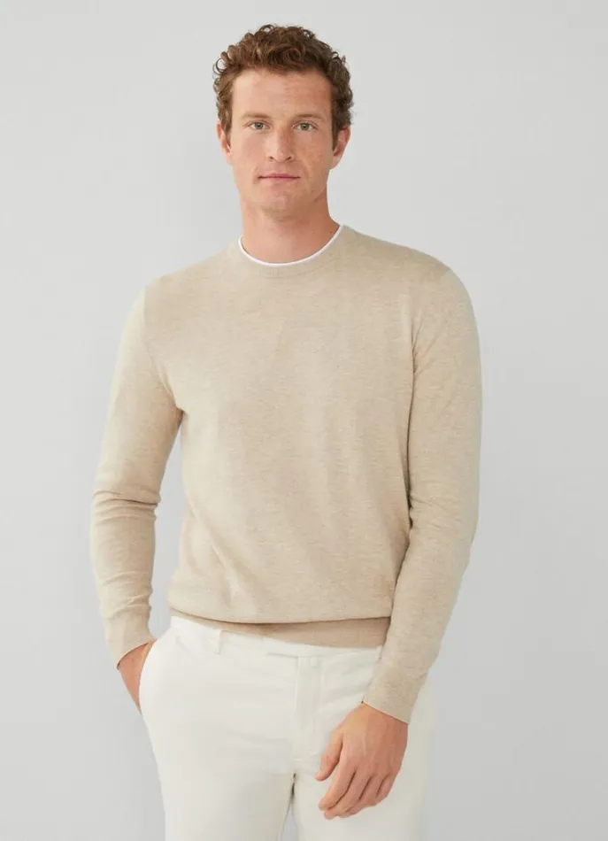 Men Knitwear Hackett London Cotton And Cashmere Jumper Taupe Beige