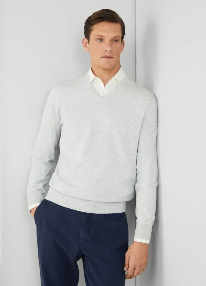 Men Knitwear Hackett London Cotton And Silk VNeck Jumper Oyster White
