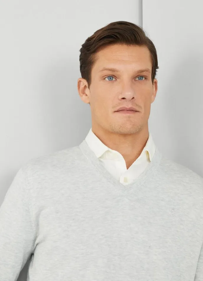 Men Knitwear Hackett London Cotton And Silk VNeck Jumper Oyster White