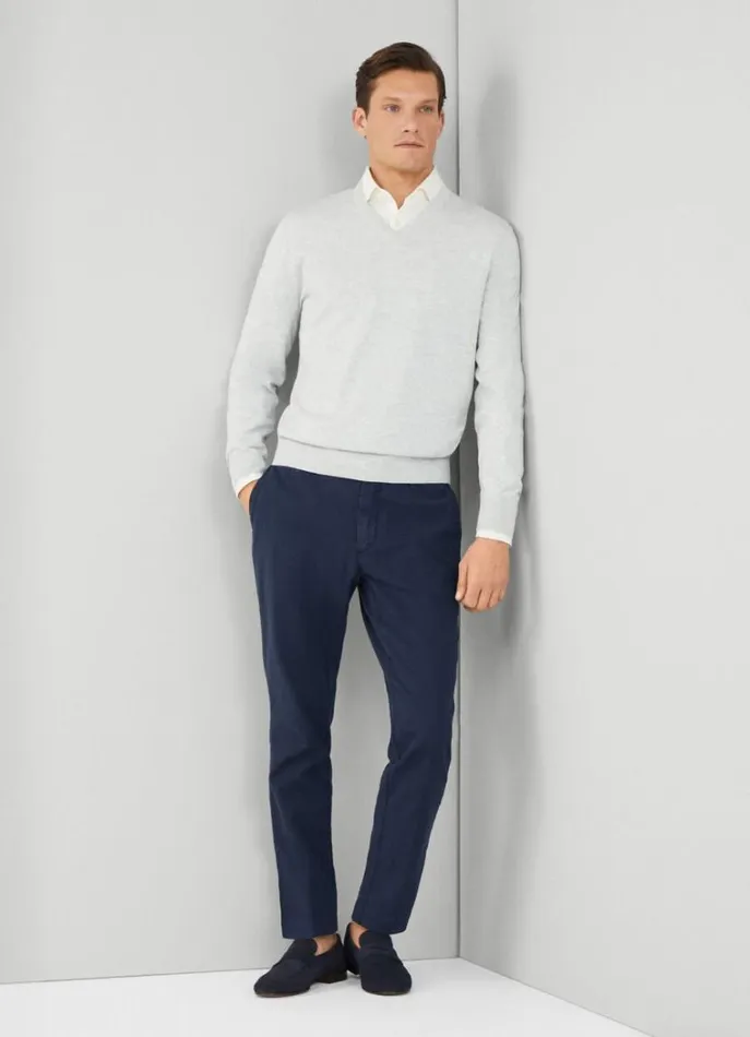 Men Knitwear Hackett London Cotton And Silk VNeck Jumper Oyster White