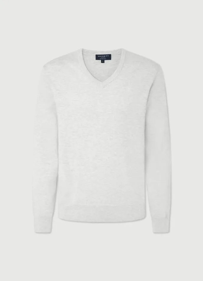 Men Knitwear Hackett London Cotton And Silk VNeck Jumper Oyster White