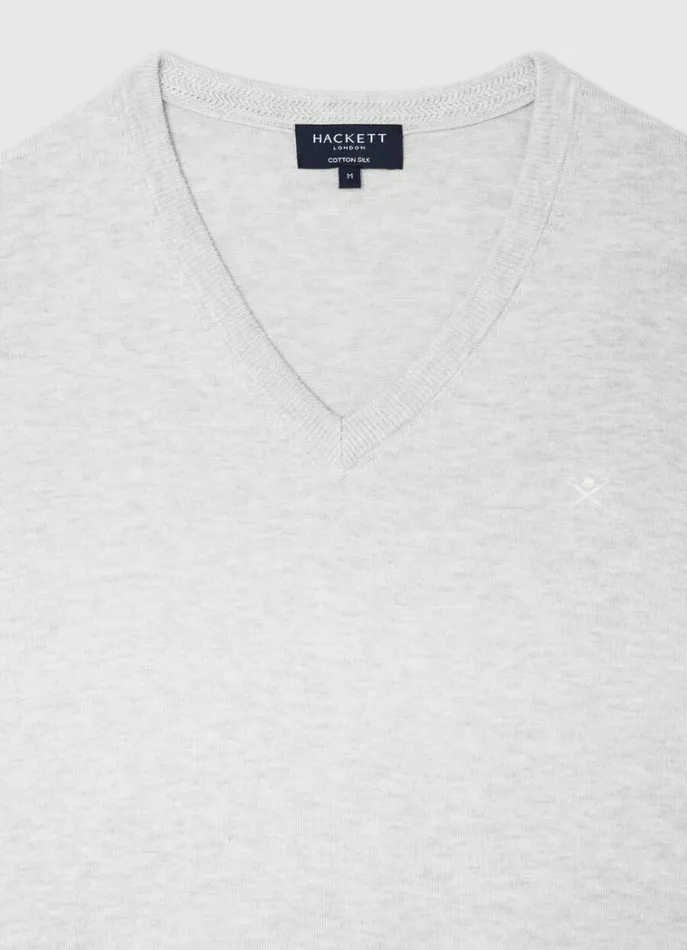 Men Knitwear Hackett London Cotton And Silk VNeck Jumper Oyster White
