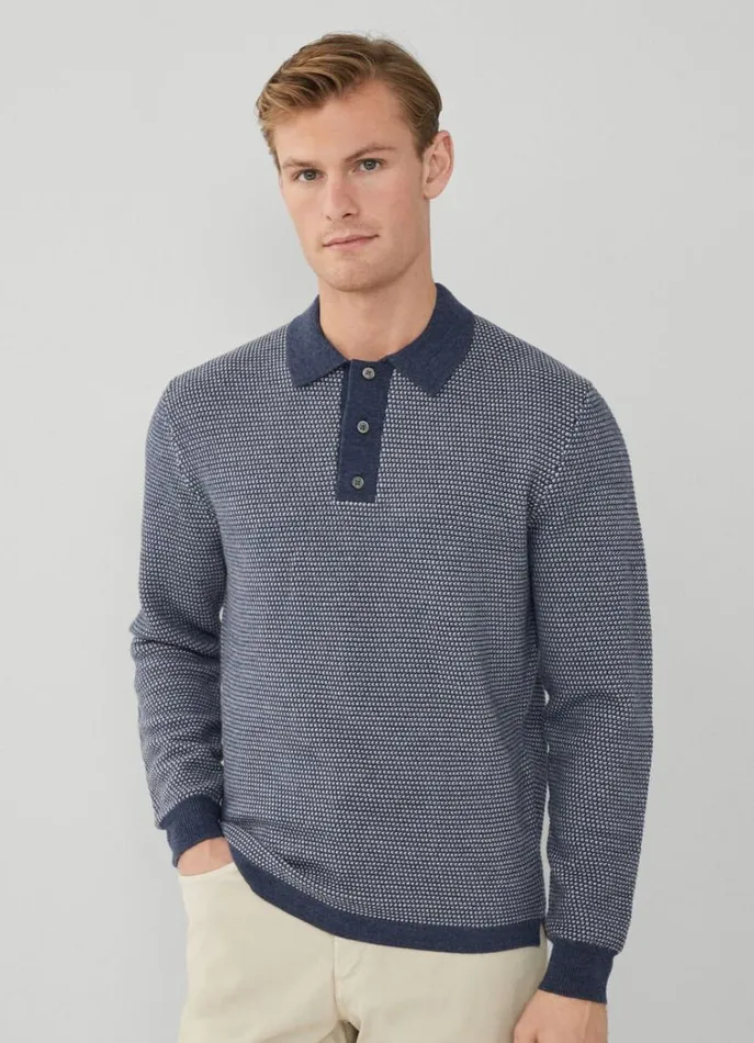 Men Knitwear Hackett London Knit Polo Blue Print