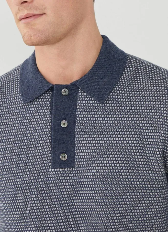 Men Knitwear Hackett London Knit Polo Blue Print