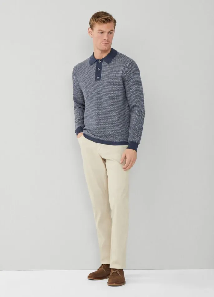 Men Knitwear Hackett London Knit Polo Blue Print