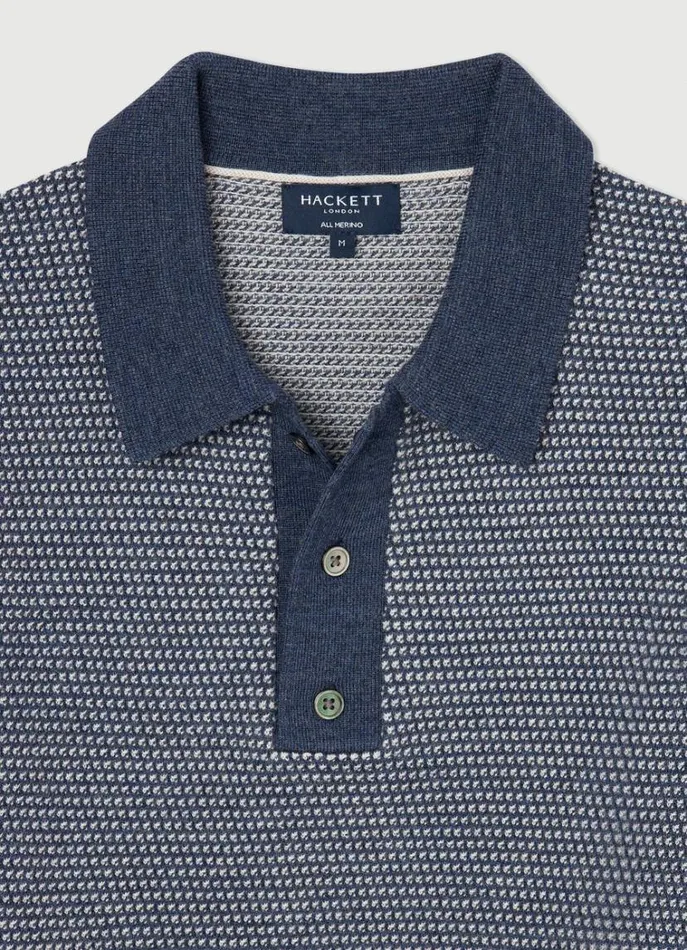 Men Knitwear Hackett London Knit Polo Blue Print