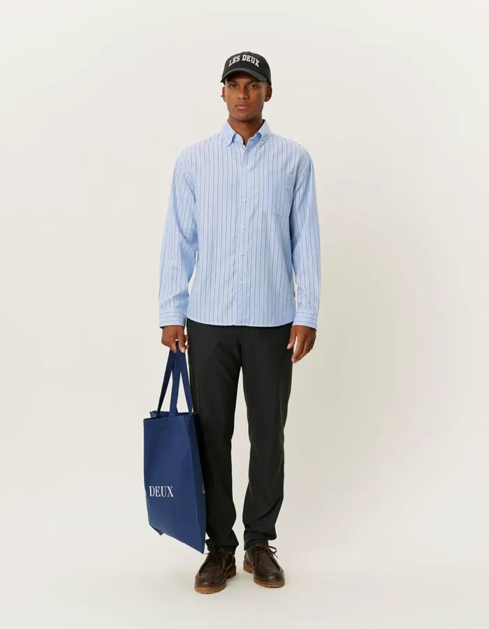 Men Kolton Herringbone Poplin Shirt 8211 WhiteBel Air Blue Les Deux ShirtsOvershirts